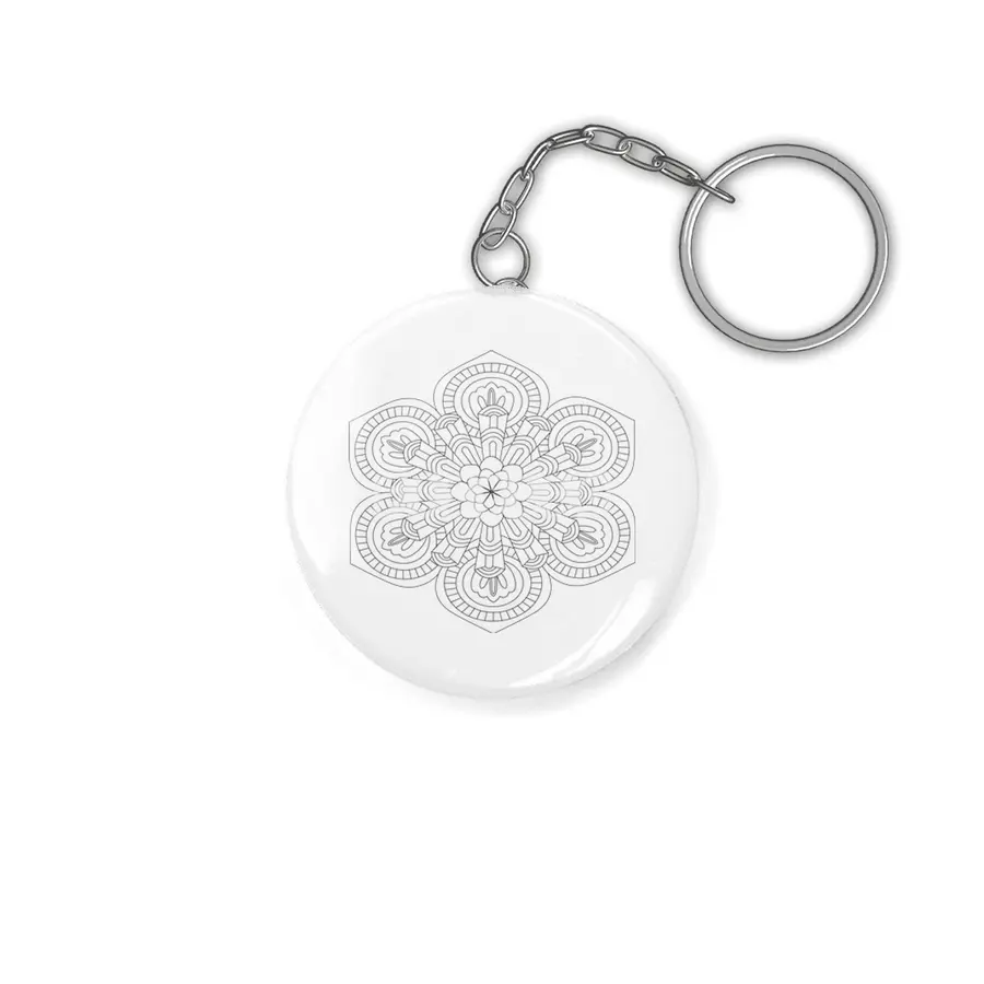 Black and white mandala vector isolated on white. Vector hand drawn circular decorative element. Anahtarlık