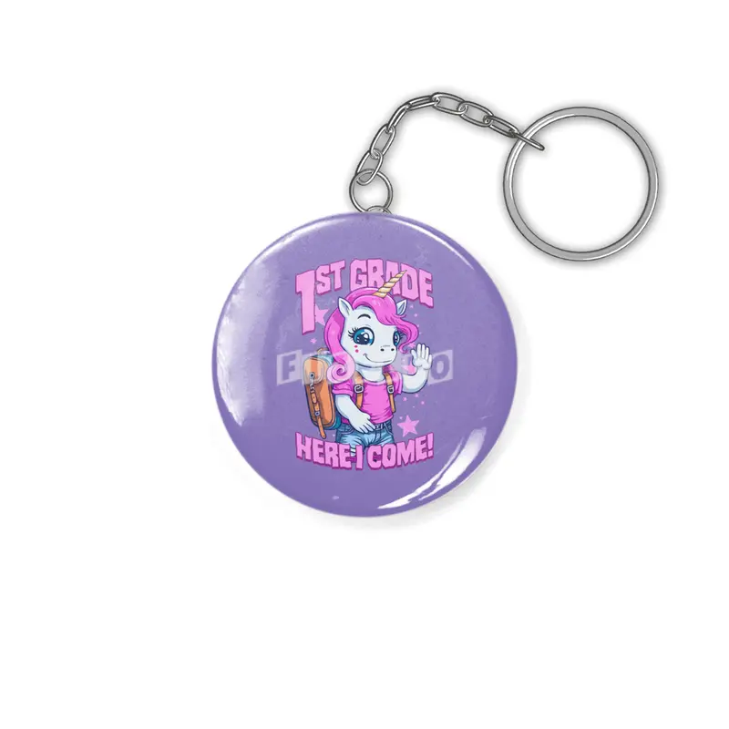 1st Grade Here I Come Back To First Day Of School Unicorn Anahtarlık