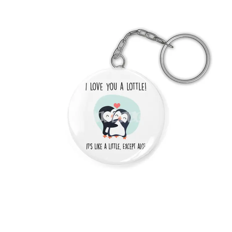 Cute Penguin Couple | I love you a lottle. It's like a little, except a lot Anahtarlık