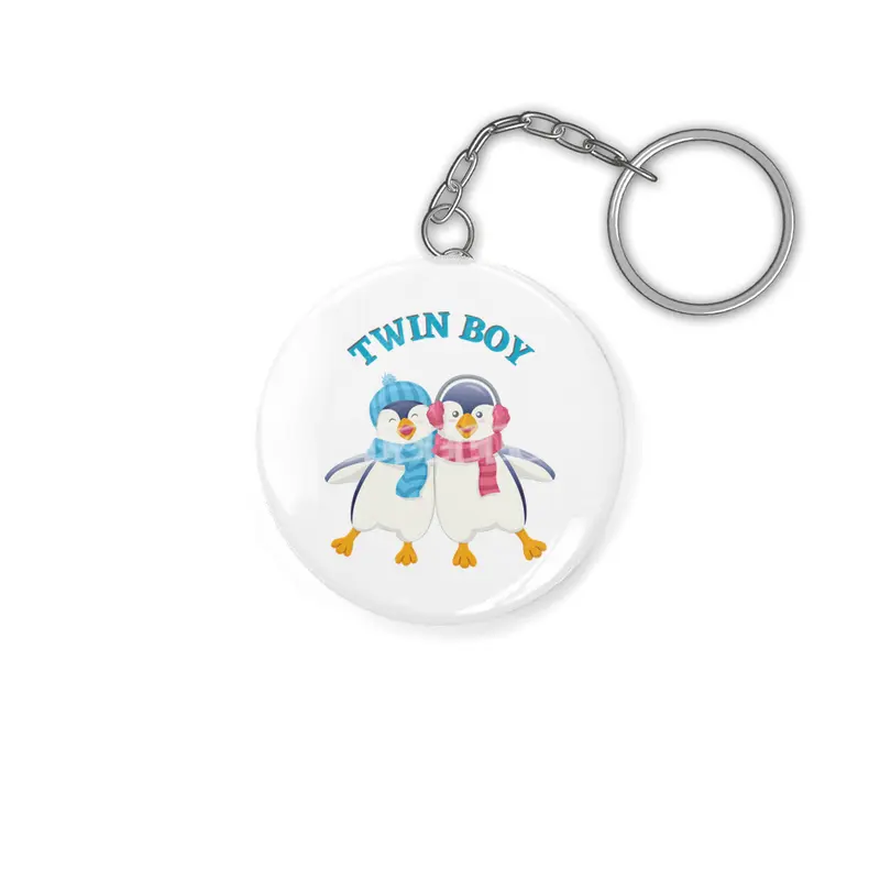 Twin outfit - twin boy penguin is standing Anahtarlık