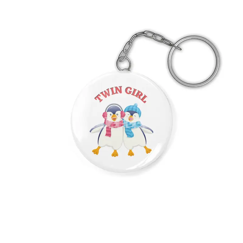 Twin outfit - twin girl penguin is standing Anahtarlık