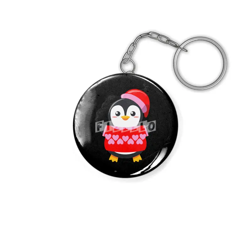 Cute Penguin with a heart sweater and hat Anahtarlık
