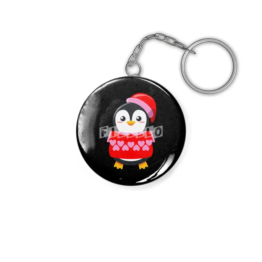 Cute Penguin with a heart sweater and hat Anahtarlık