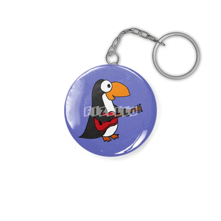 Funny Penguin Playing Guitar Anahtarlık