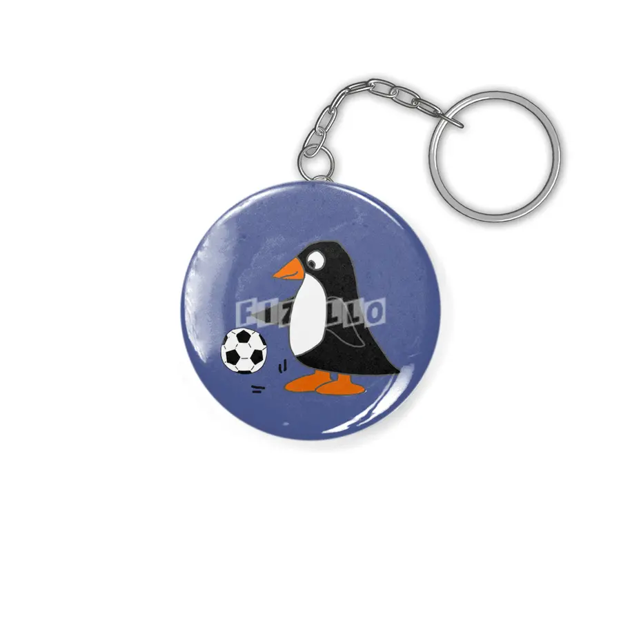 Funny Penguin Playing Soccer Sports Cartoon Anahtarlık