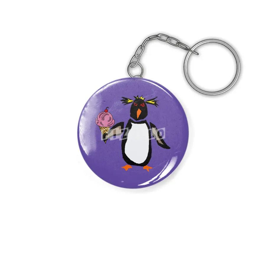 Funny Rockhopper Penguin eating Ice Cream Cone Anahtarlık
