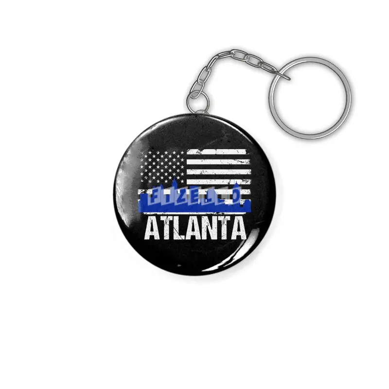 Atlanta City Skyline Silhouette and Distressed American Flag Anahtarlık