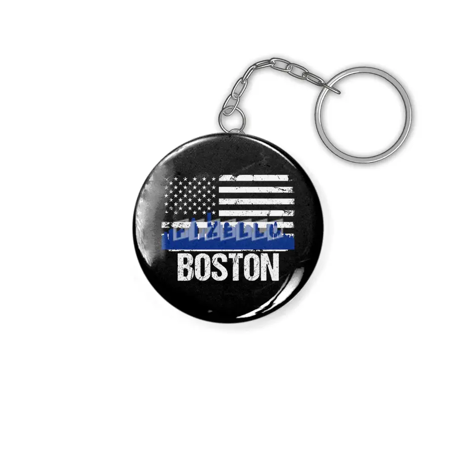 Boston Skyline Silhouette on Distressed American Flag Anahtarlık