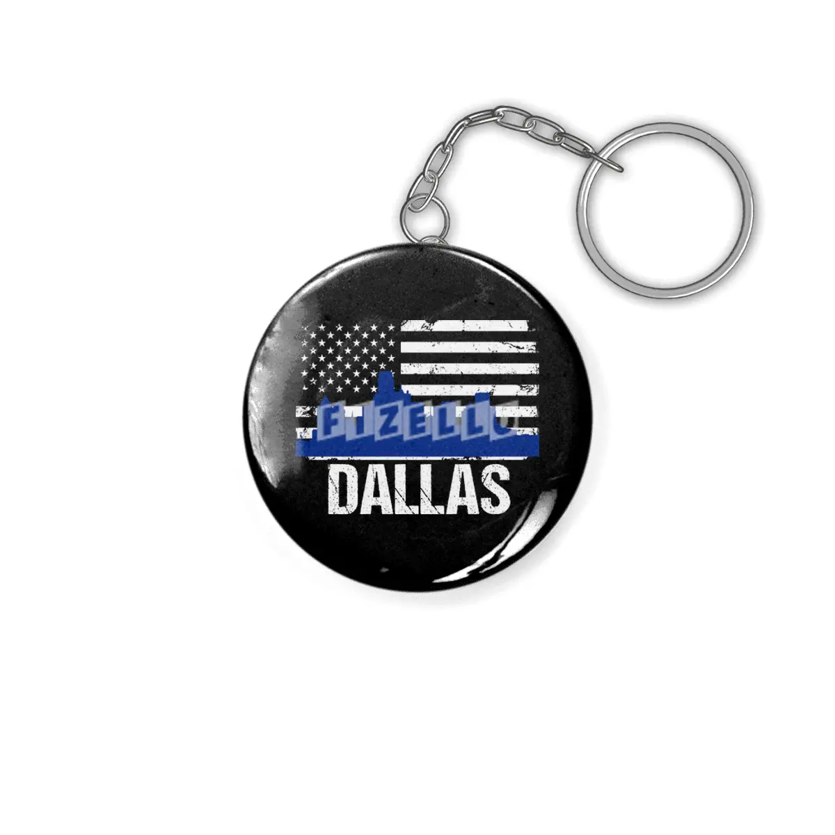 Dallas Skyline Silhouette on Distressed American Flag Anahtarlık