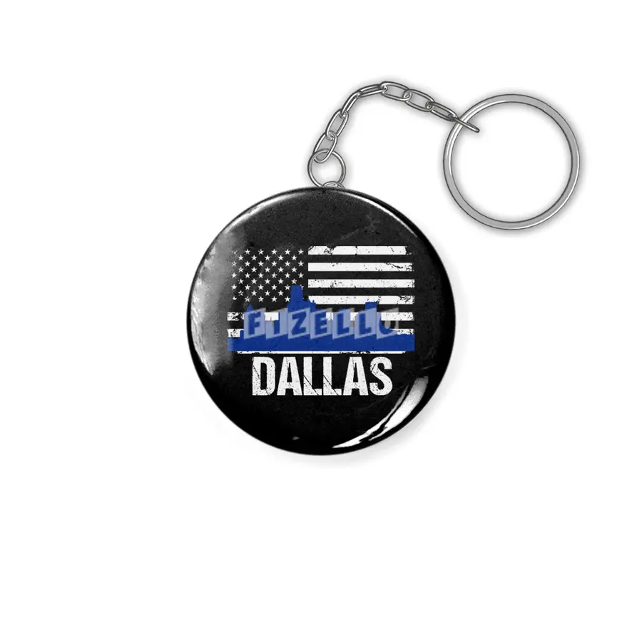 Dallas Skyline Silhouette on Distressed American Flag Anahtarlık