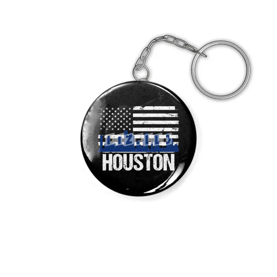 Houston Skyline Silhouette on Distressed American Flag Anahtarlık