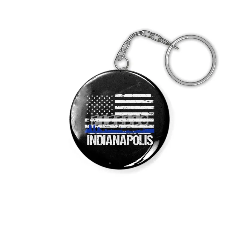 Indianapolis Skyline Silhouette on Distressed American Flag Anahtarlık