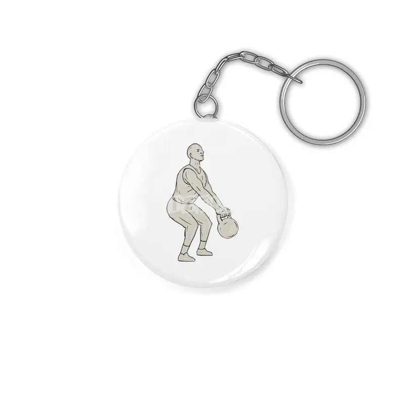Athlete Fitness Squatting Kettlebell Drawing Anahtarlık