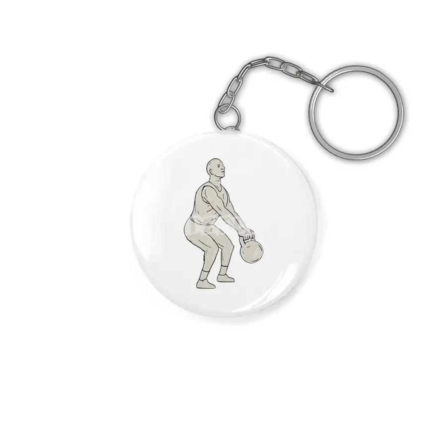 Athlete Fitness Squatting Kettlebell Drawing Anahtarlık