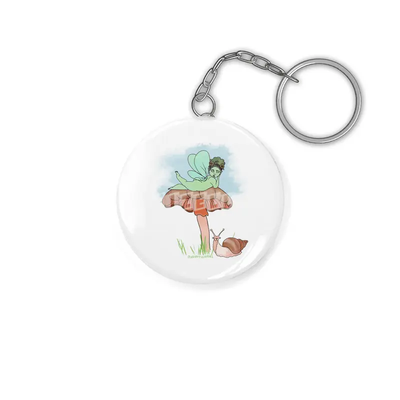 Fairie on Mushroom with Snail Friend Anahtarlık