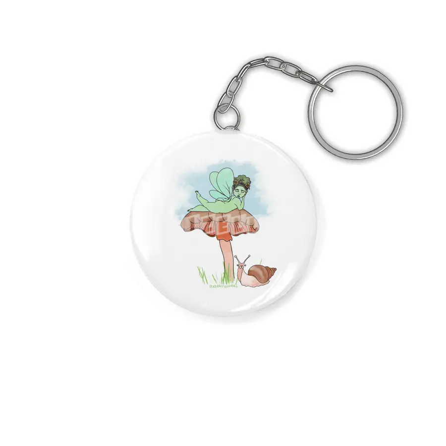 Fairie on Mushroom with Snail Friend Anahtarlık