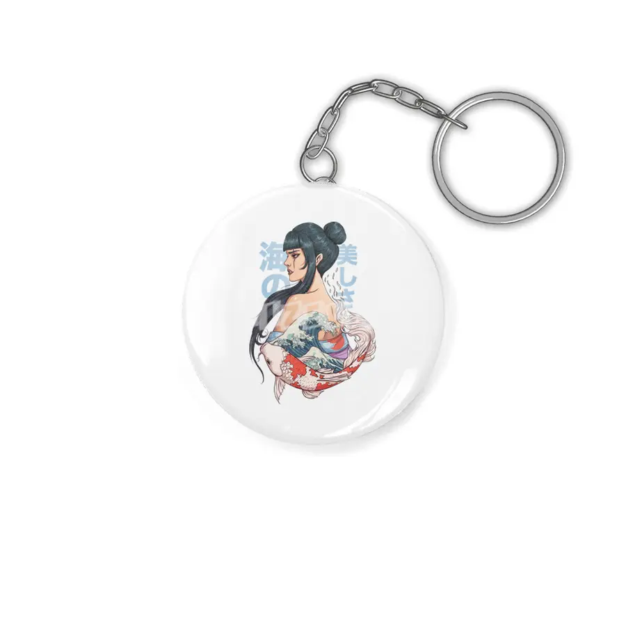 geisha, koi in  great wave of kanagawa Anahtarlık
