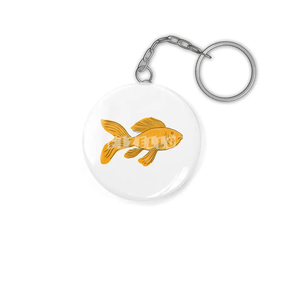 Gold Butterfly Koi Swimming Drawing Anahtarlık