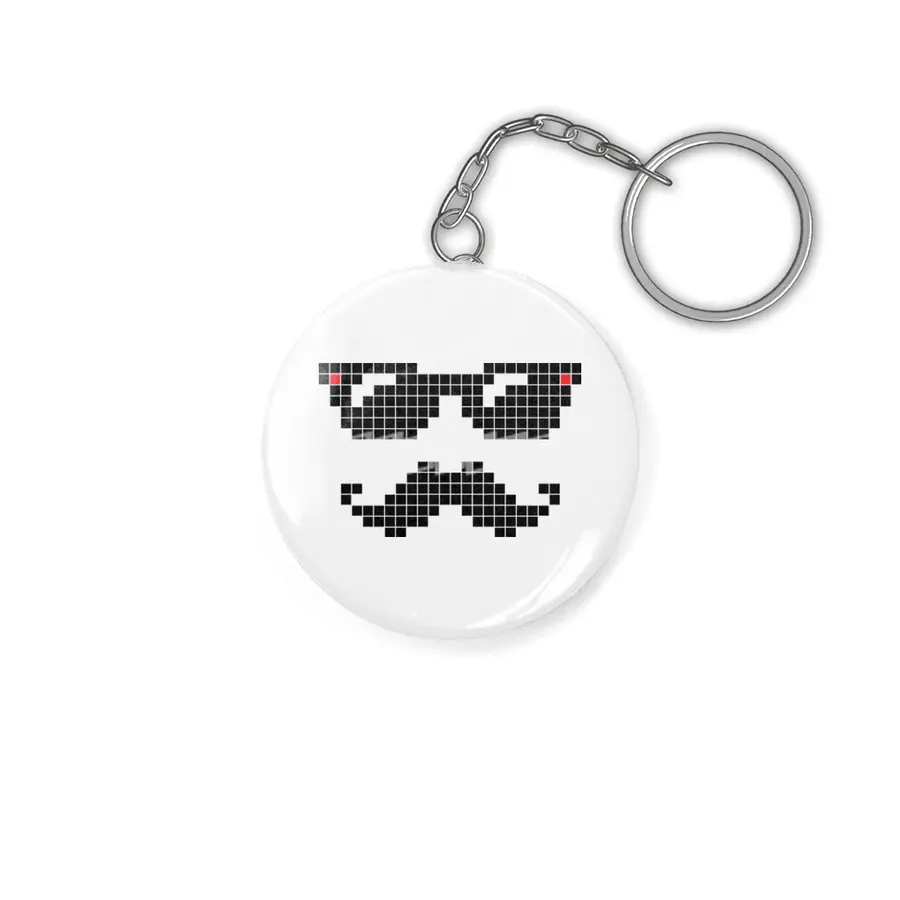 Pixelated hipster geek with sunglasses and mustache Anahtarlık