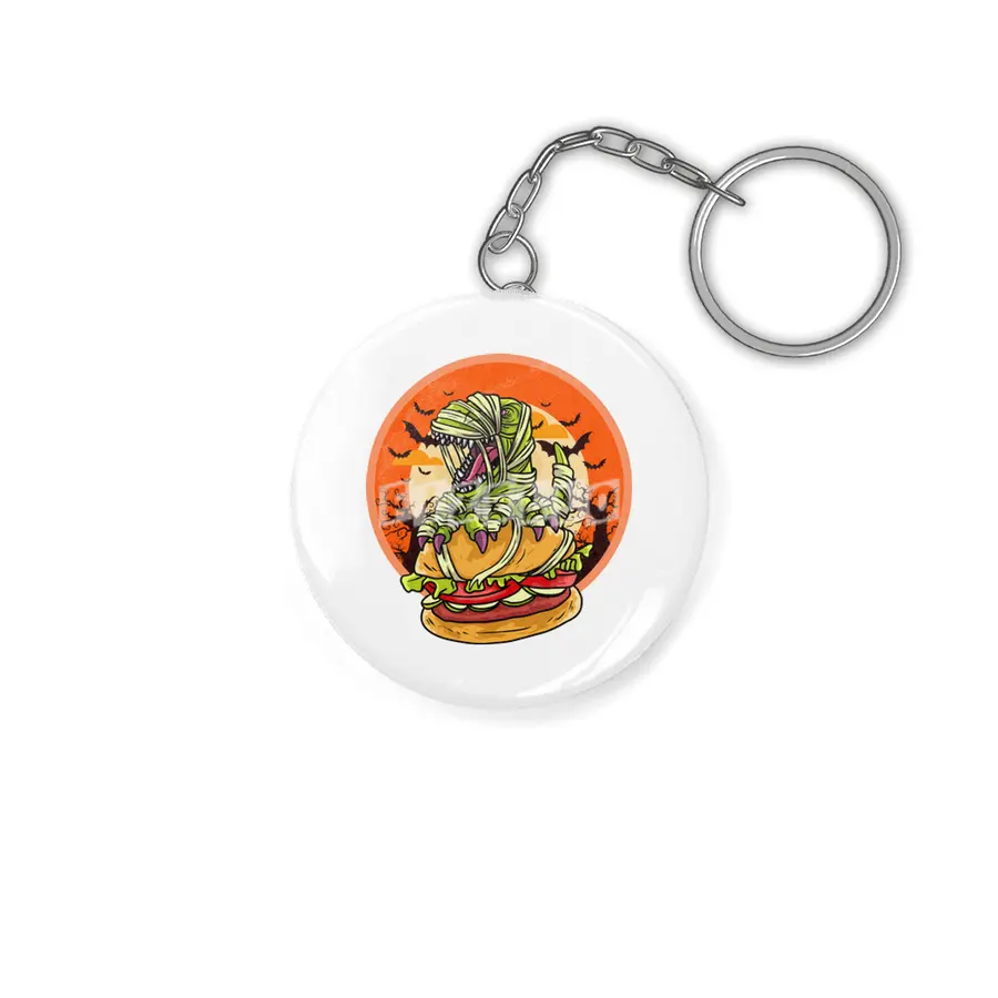 Cute Spooky Halloween Mummy T-Rex with Burger Anahtarlık