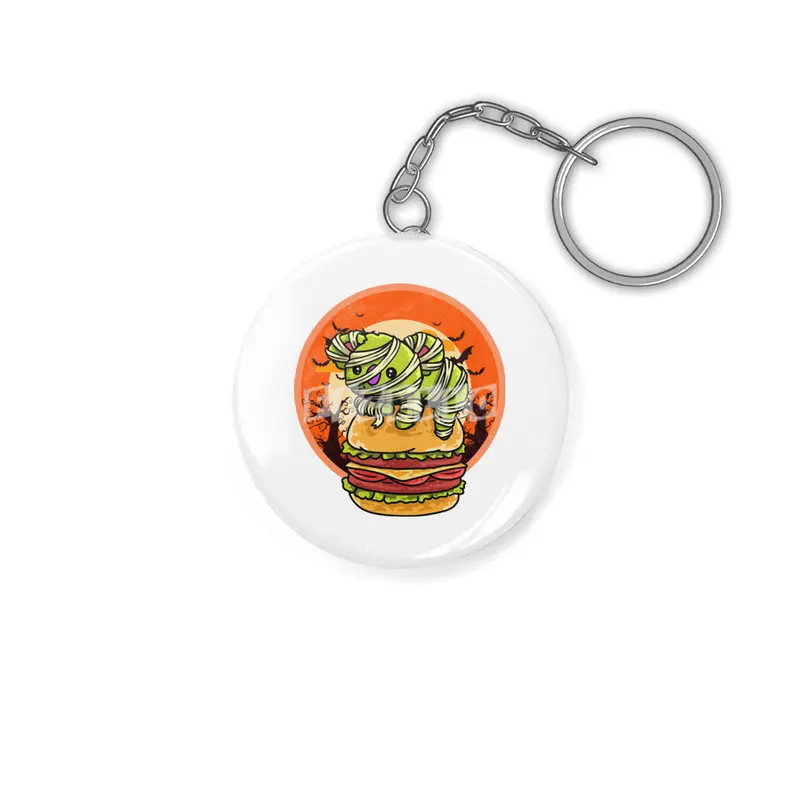 Cute Spooky Halloween Mummy T-Rex with Burger Anahtarlık