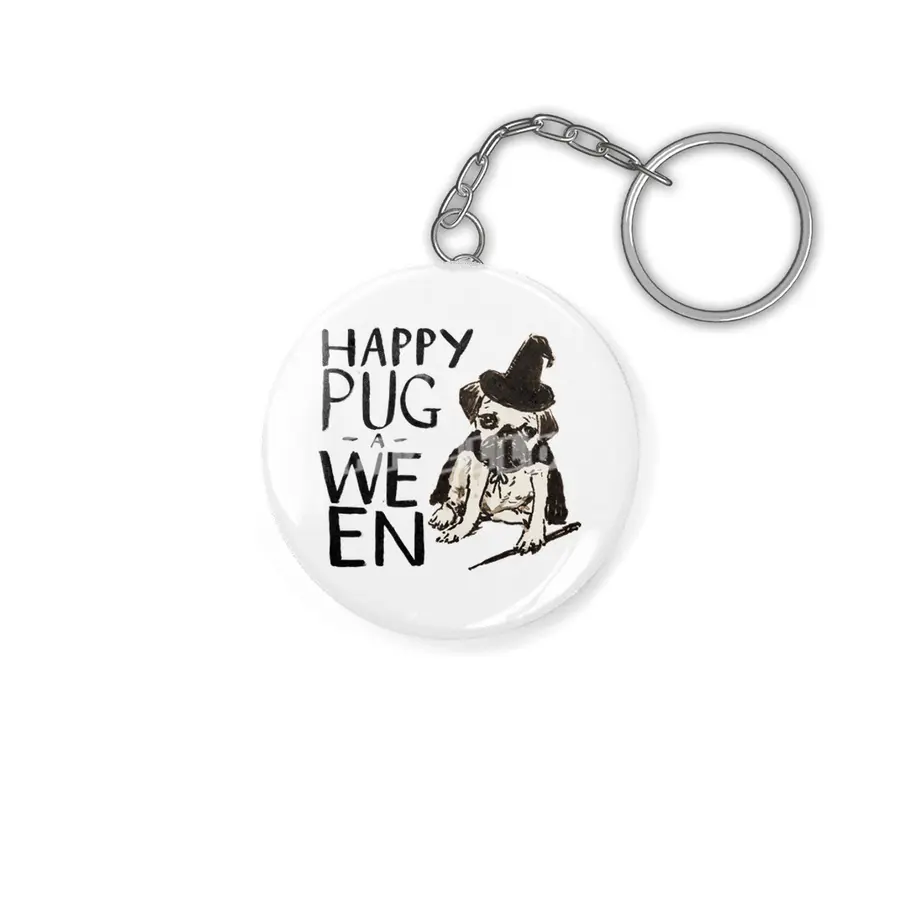 Funny Pug Halloween Tee- Pug-a-ween Witch Anahtarlık