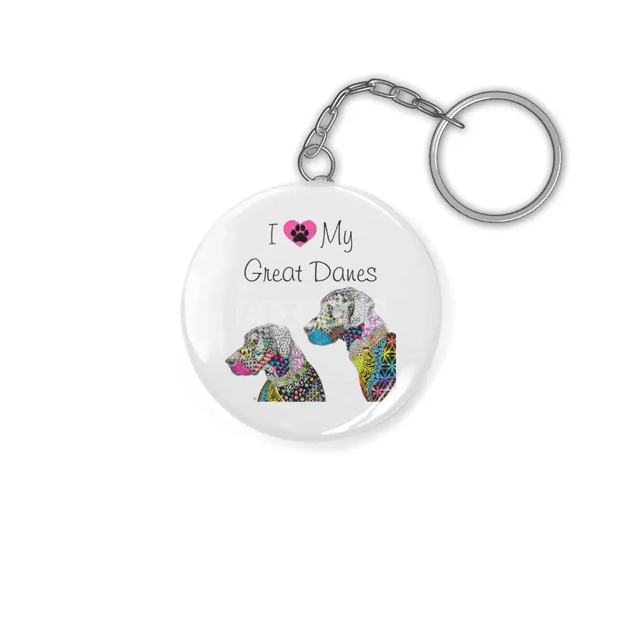 Cute and Colorful I Love My Great Danes Anahtarlık