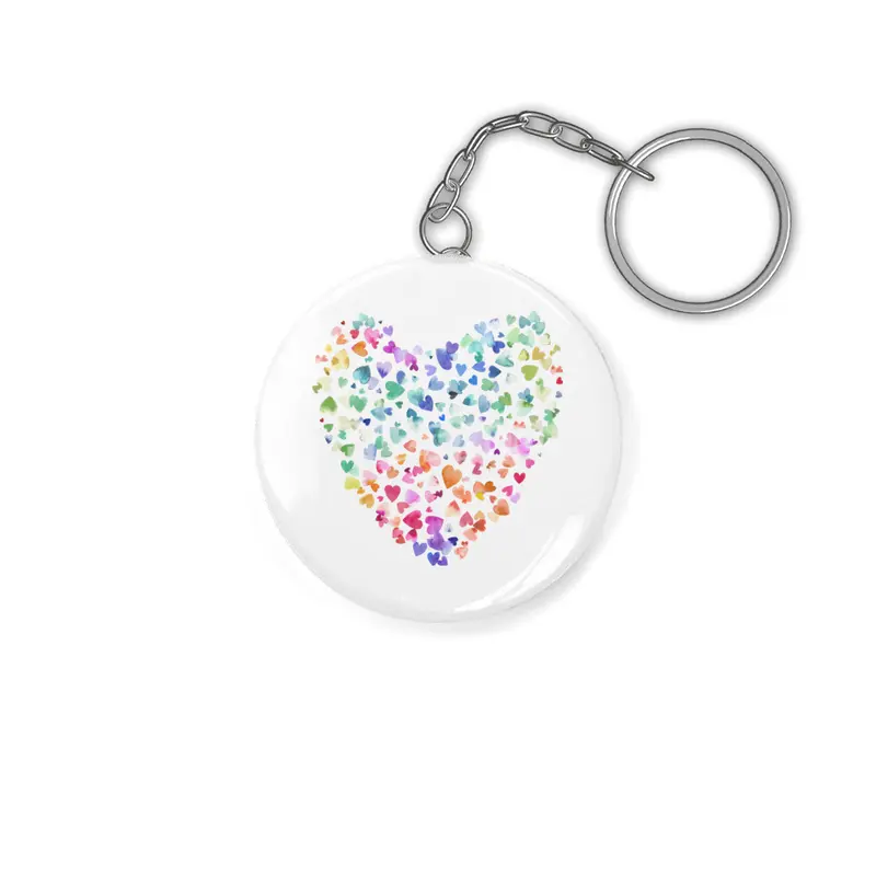 Watercolor Colorful Love Hearts Anahtarlık