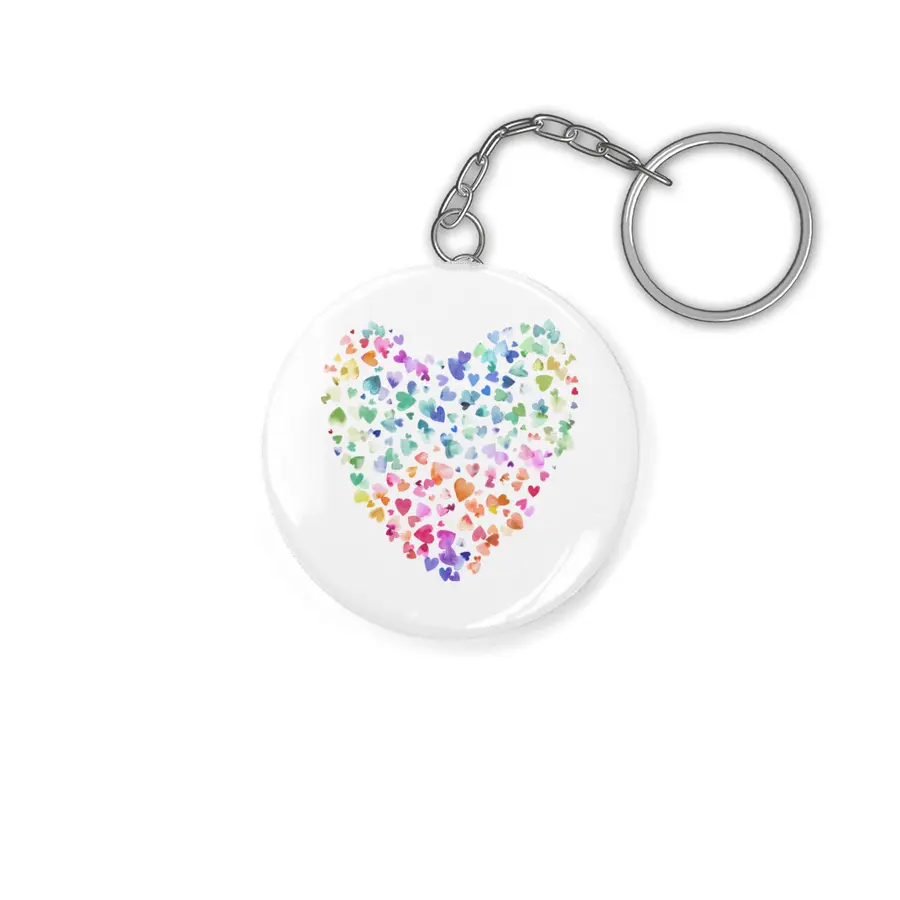 Watercolor Colorful Love Hearts Anahtarlık