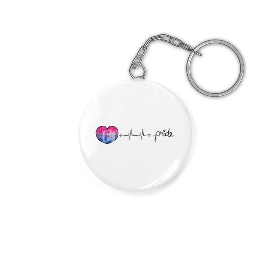 Bi-Sexual Pride Flag Heart + Heartbeat = Pride Design Anahtarlık