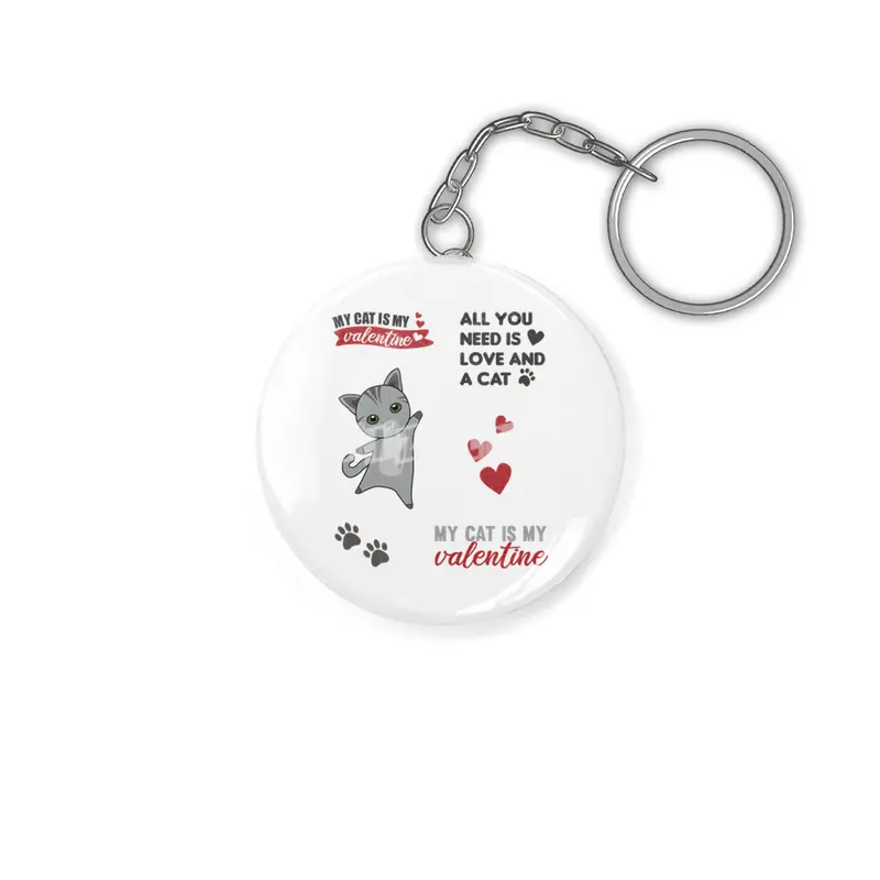 Cat Sticker Set My Cat Is My Valentine Gray Anahtarlık