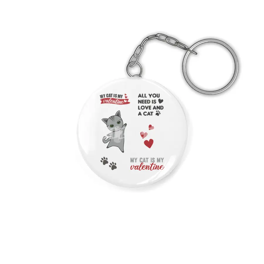 Cat Sticker Set My Cat Is My Valentine Gray Anahtarlık