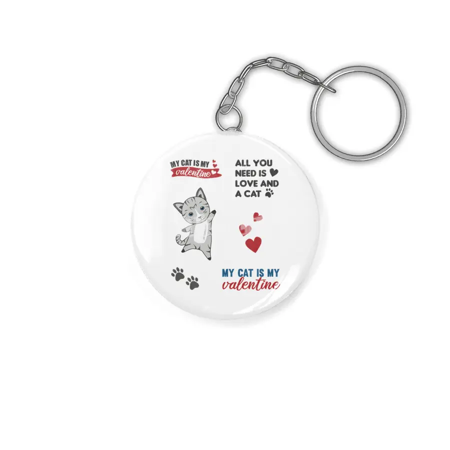 Cats Sticker Set My Cat Is My Valentine Light Gray Anahtarlık