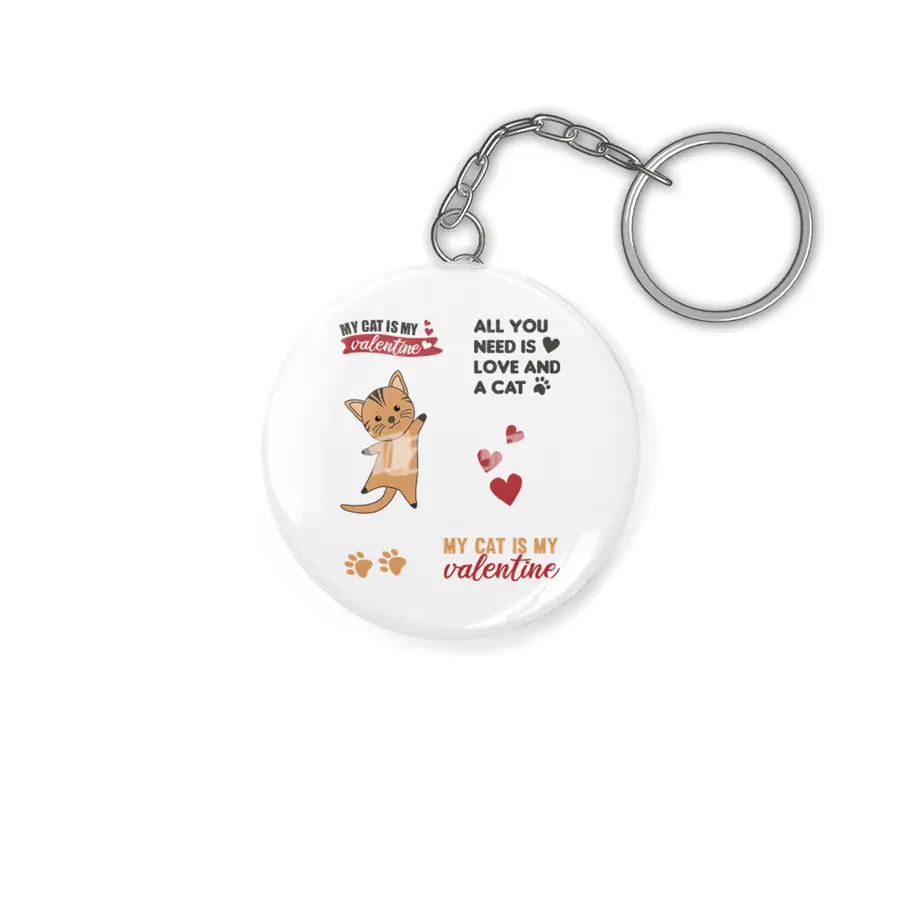Cats Sticker Set My Cat Is My Valentine Red Heart Anahtarlık