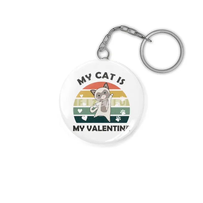 My Cat Is My Valentine Beige Cat Heart Vintage Anahtarlık