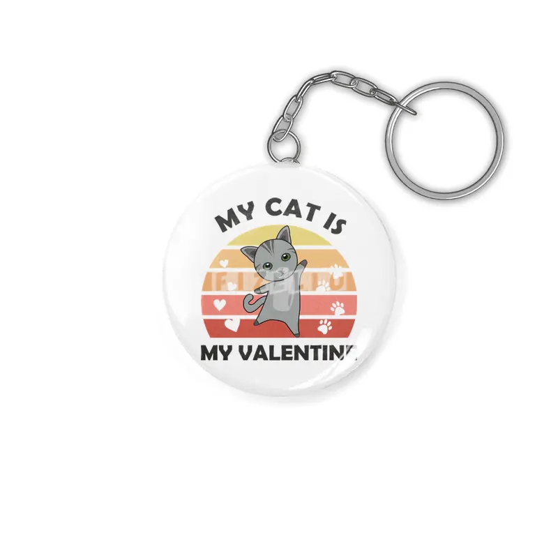 My Cat Is My Valentine Cat Heart Gray Vintage Anahtarlık