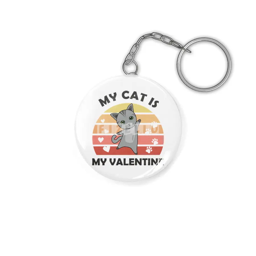 My Cat Is My Valentine Cat Heart Gray Vintage Anahtarlık
