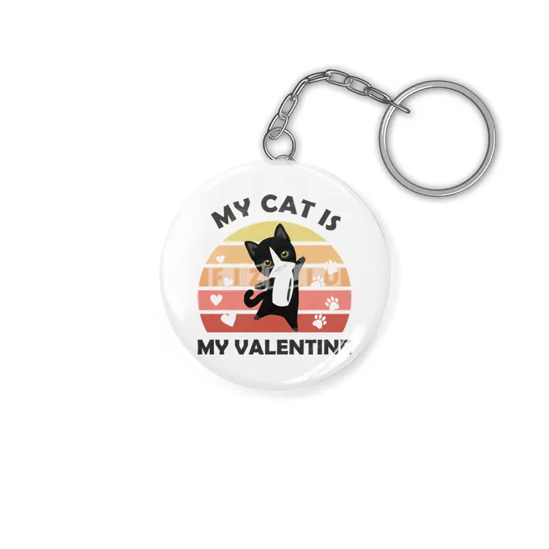 My Cat Is My Valentine Cats Black Heart Vintage Anahtarlık