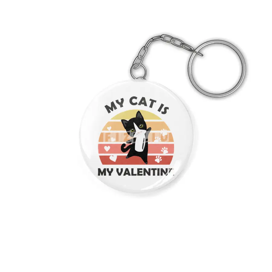 My Cat Is My Valentine Cats Black Heart Vintage Anahtarlık