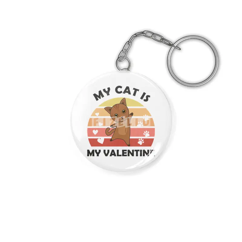 My Cat Is My Valentine Cats Heart Love Vintage Anahtarlık