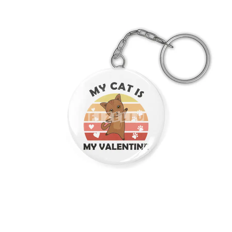 My Cat Is My Valentine Cats Heart Love Vintage Anahtarlık