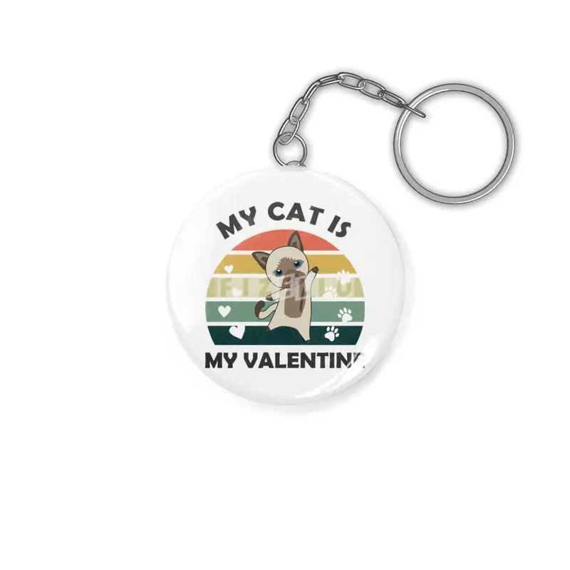 My Cat Is My Valentine Cats Vintage Siamese Cat Anahtarlık