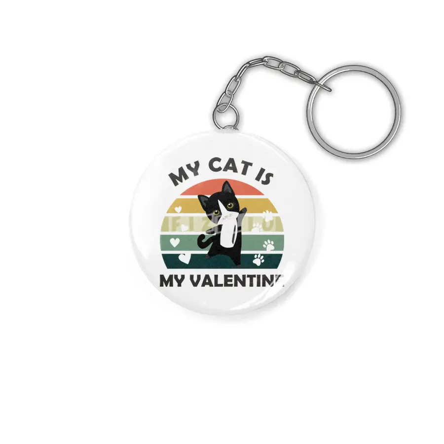 My Cat Is My Valentine Cute Black Cats Heart Anahtarlık