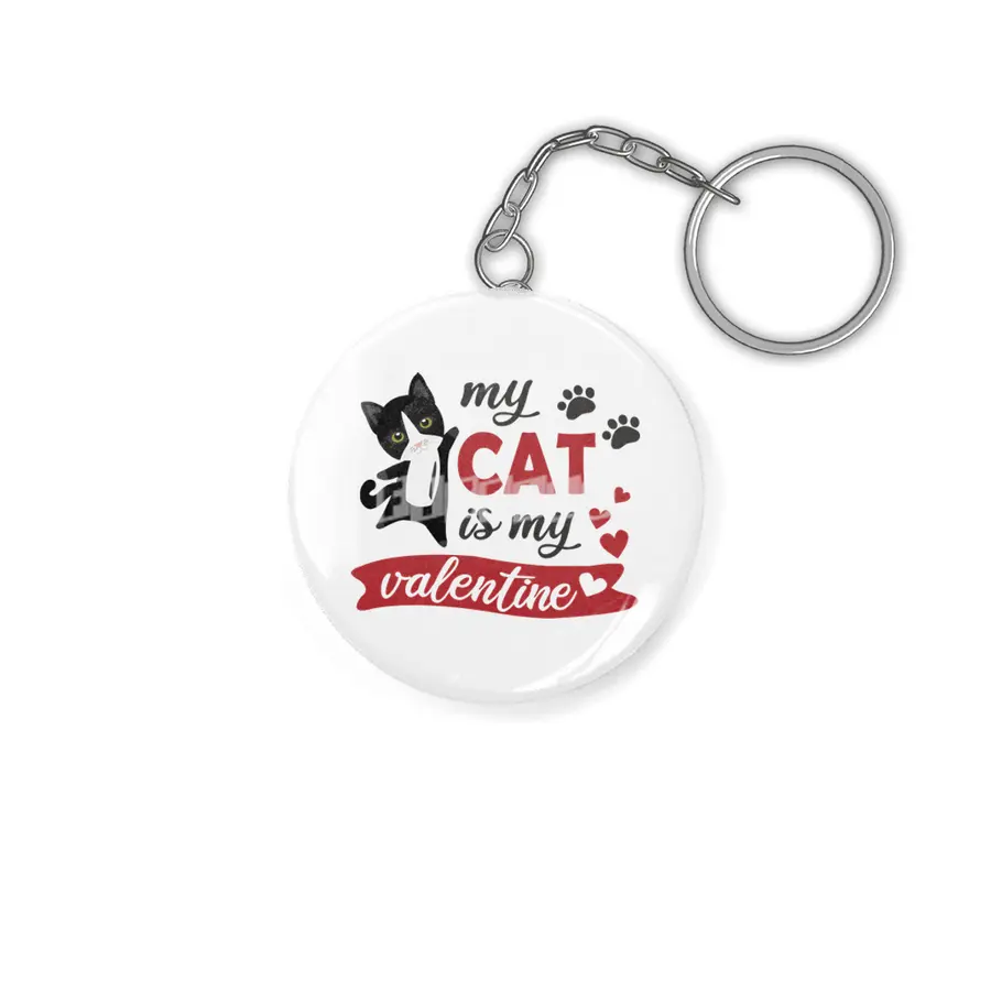 My Cat Is My Valentine Cute Black Cats Heart Anahtarlık