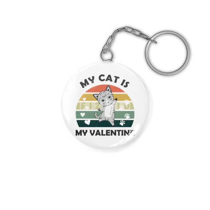 My Cat Is My Valentine Cute Cat Heart Vintage Anahtarlık