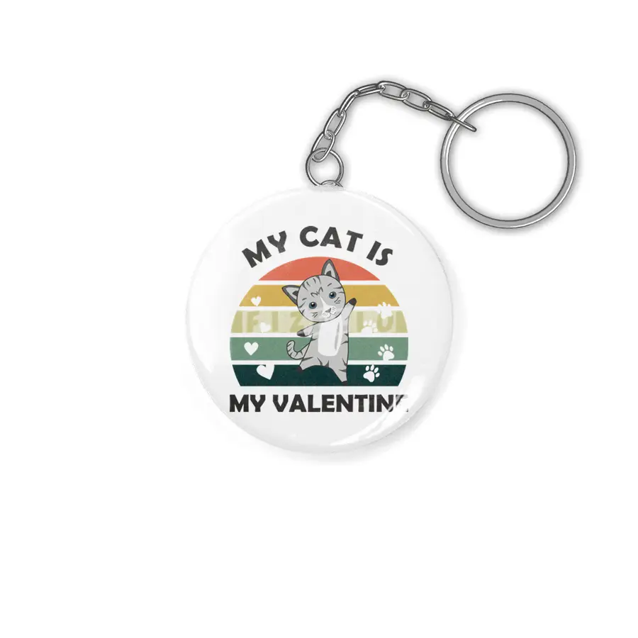 My Cat Is My Valentine Cute Cat Heart Vintage Anahtarlık