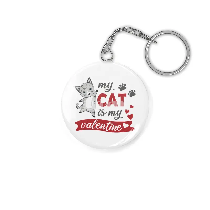 My Cat Is My Valentine Cute Cats Heart Gray Red Anahtarlık
