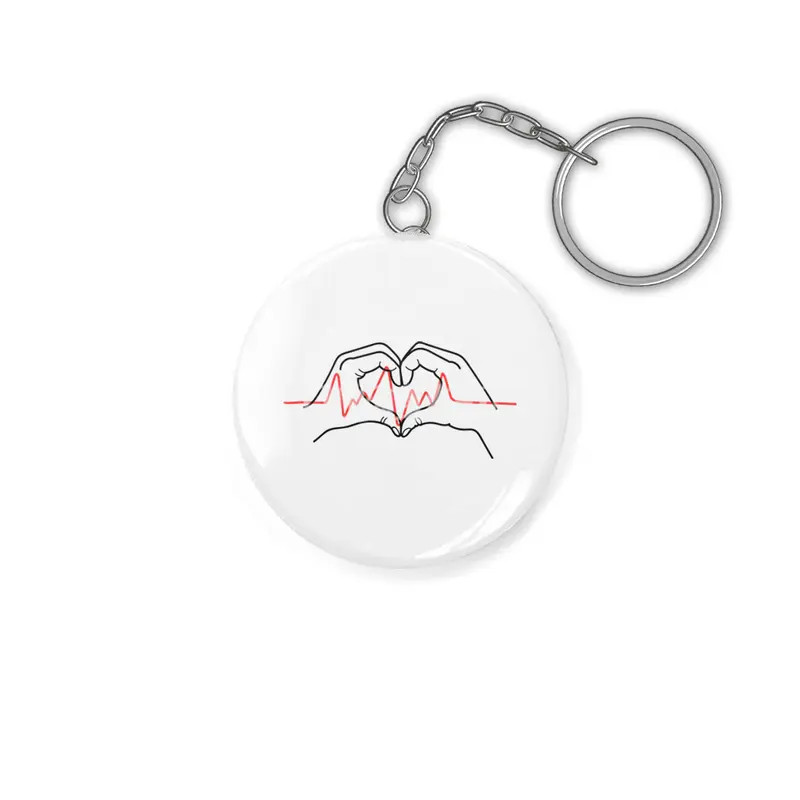 Heartbeat Design: Two Hands Forming a Heart with Fingers Anahtarlık