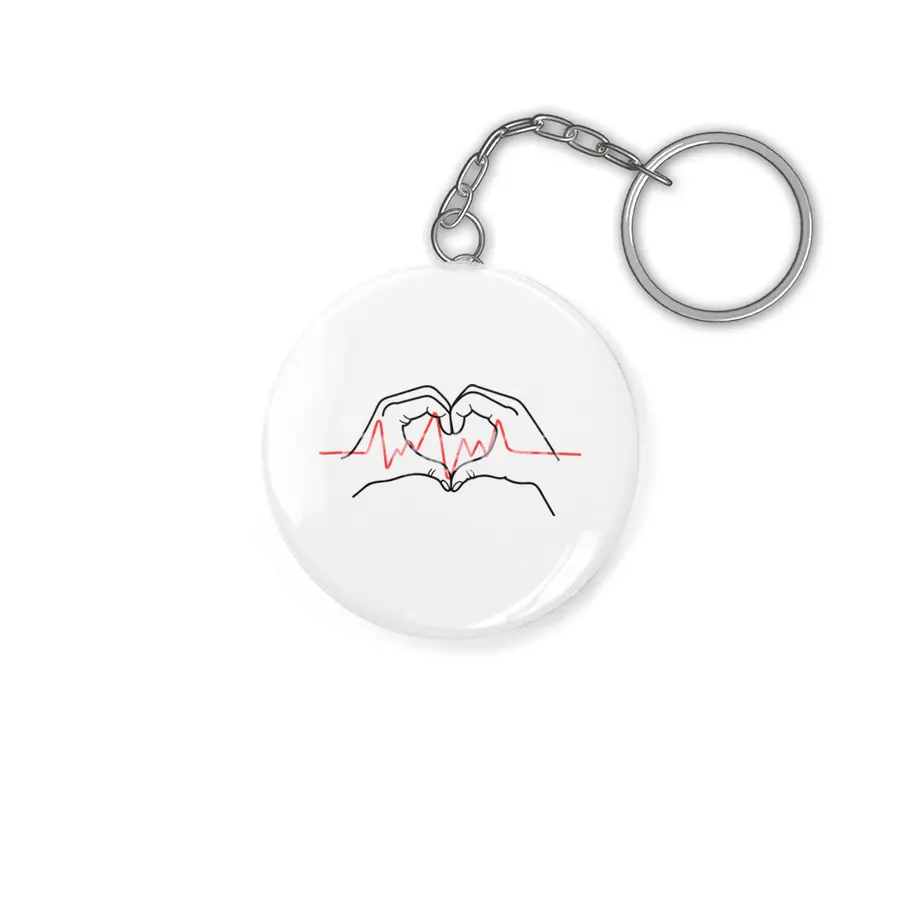 Heartbeat Design: Two Hands Forming a Heart with Fingers Anahtarlık