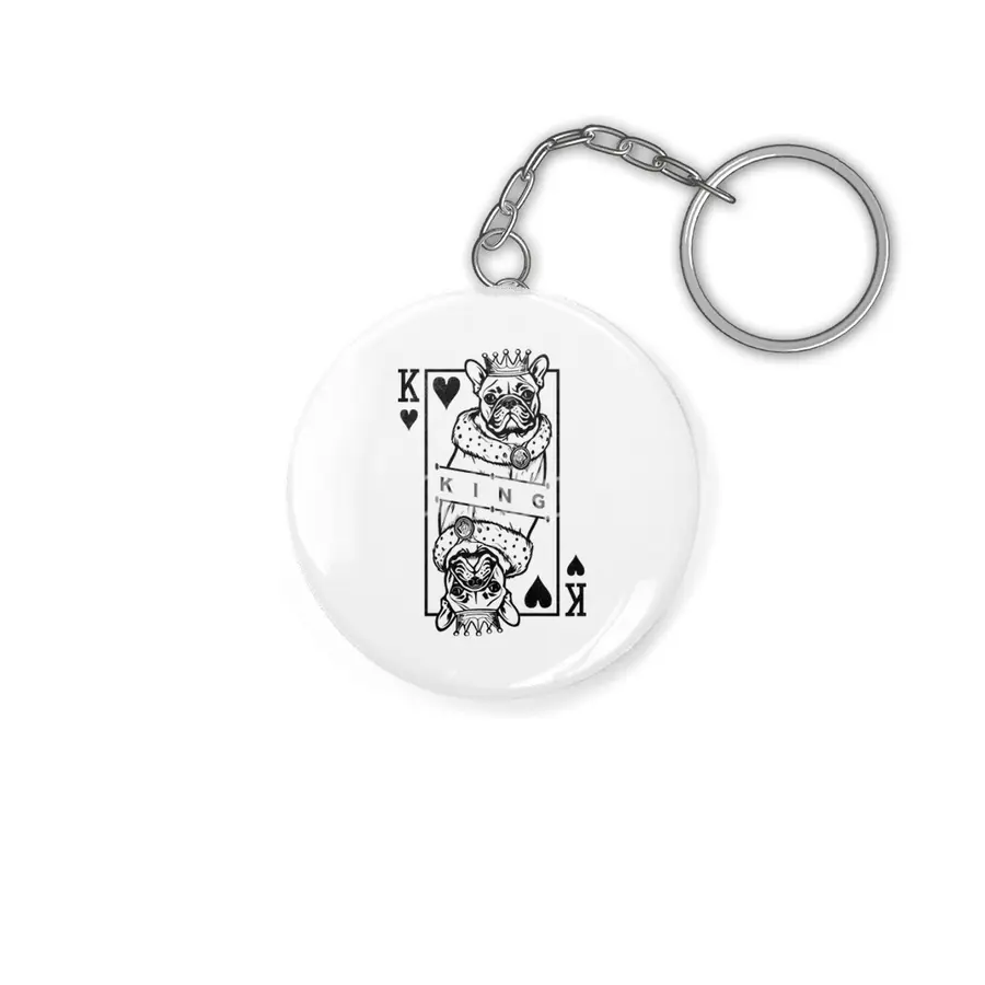 French Bulldog King Of Hearts Dog Playing Card Pop Art Anahtarlık